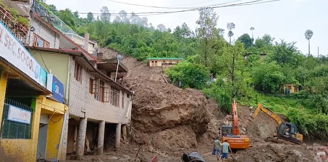 A picture after major landslide in Shamti, Solan