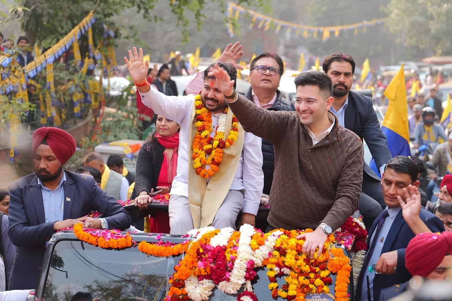 Raghav Chadha in a political rally of AAP